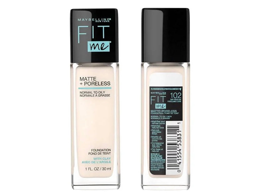 “Maybelline Fit Me Matte + Poreless Foundation - Porcelain(110), Natural Ivory(112), Ivory(115) Shades - Flawless Finish for Fair Skin”