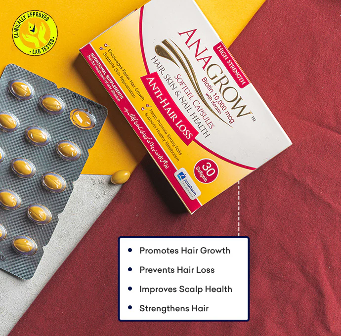 "Anagrow Soft Gel Capsules | 10,000mcg - Ultimate Hair Growth Support"