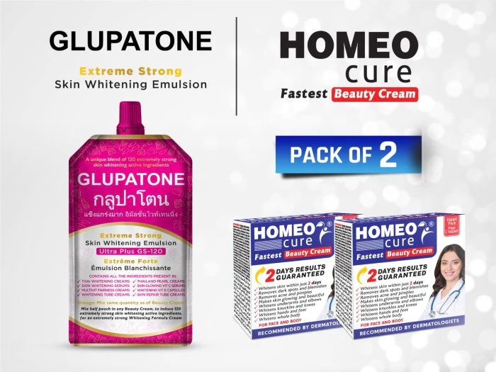 Glupatone Extreme Strong Whitening Emulsion 50ml with Homeo Cure Cream (Pack of 2)