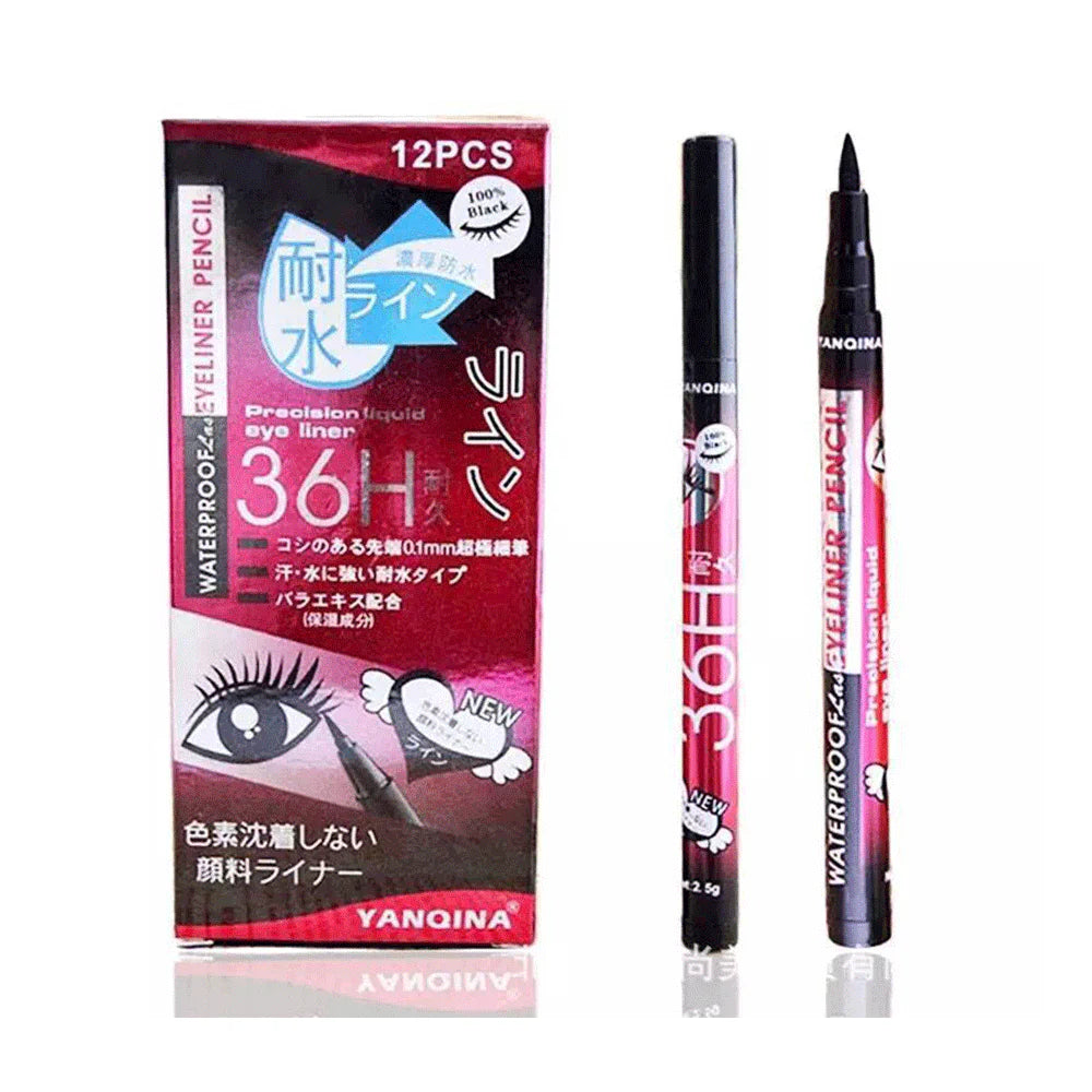 YANQINA 36H Waterproof Eyeliner (12-Pieces Box): All-Day Wear & Precision